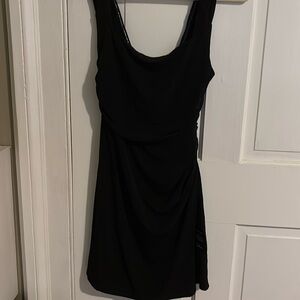 Sweetheart Glam Black Slinky Knit Tie-Back Mini Dress